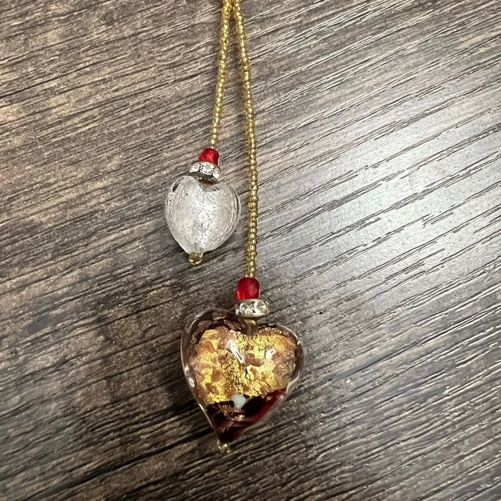 Elegant Gold and Red Heart Pendant Necklace